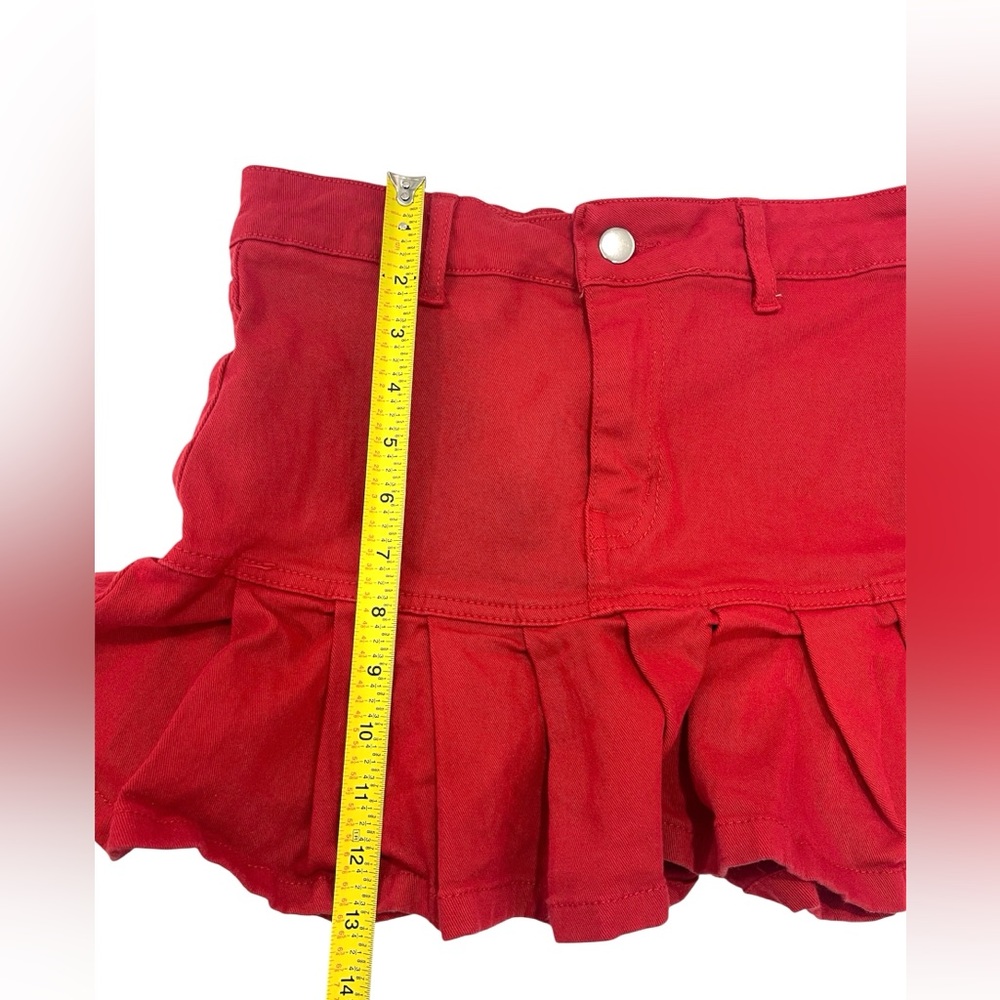 TIFFANY Low Rise Red Denim Stretch Pleated Micro Mini Skirt EU sz 40 Y2K bratz - Picture 7 of 8